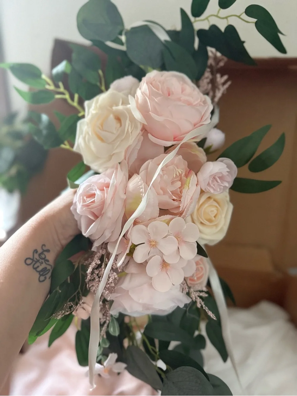 Blush Pink and Cream Artificial Rose Arrangement - wedding arch flowers